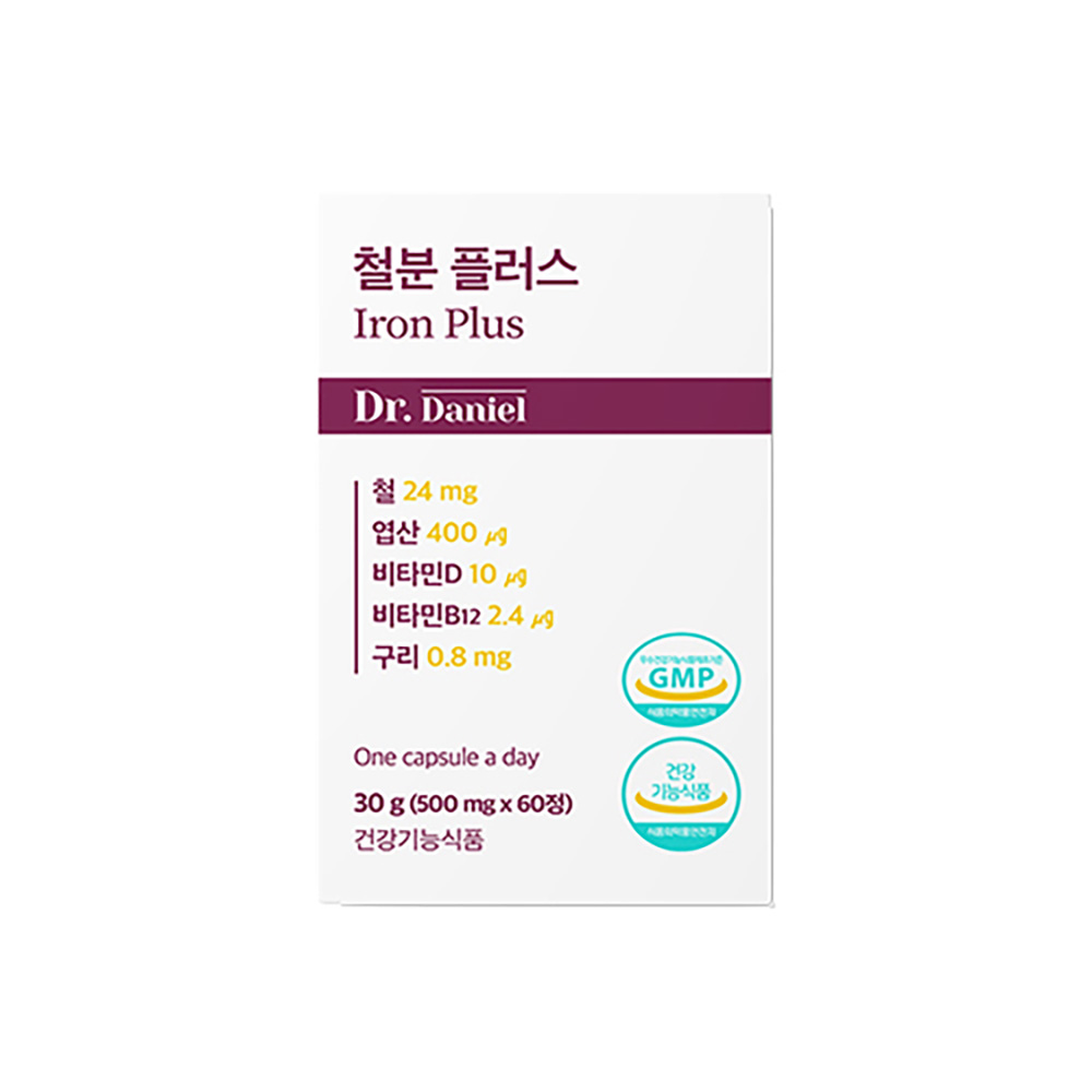 [닥터다니엘] 비헴철 엽산 구리 철분플러스 30g (500mg x 60정) 1박스