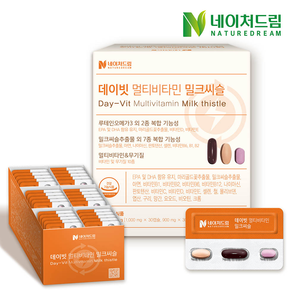 네이처드림 데이빗 멀티비타민 밀크씨슬 루테인 오메가3 1000mg+900mg+600mg x 30정